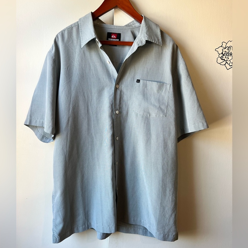 Quiksilver Light Blue Green Button-Up Shirt XL